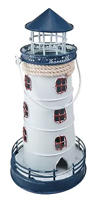 Metal Lighthouse Tealight Holder (Dark Blue) Nautical Coastal Decoration • £18.49