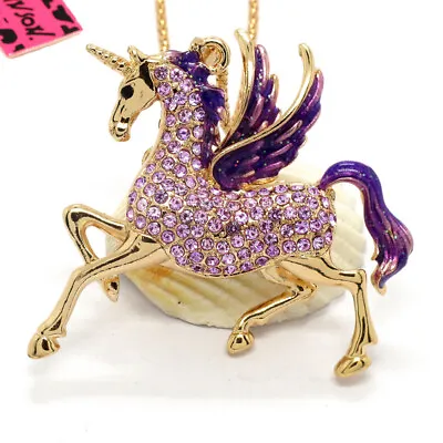 $4.39 • Buy Hot Purple Enamel Pegasus Unicorn Crystal Pendant Fashion Women Chain Necklace