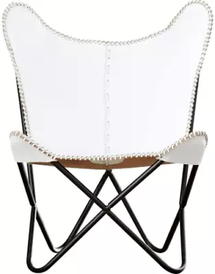 Handmade Genuine Vintage White Leather Cover Butterfly Chair With Foldable Stand • $264.67