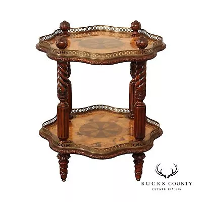 Maitland-Smith Mahogany And Parquetry Inlaid Two Tiered Side Table • $1095