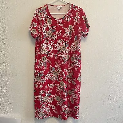 J. Jill Size M Red Floral Short Sleeve Stretch Dress With Pockets Women's • $20