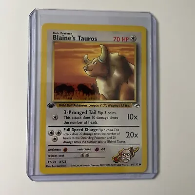 $6.15 • Buy Pokemon Card Blaine's Tauros 64/132 1st Edition Gym Heroes LP-MP