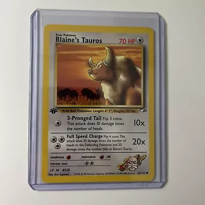 $6.15 • Buy Pokemon Card Blaine's Tauros 64/132 1st Edition Gym Heroes LP-MP
