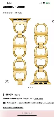 Tory Burch Apple Watch Band Stainless Steel Gold TBS0013 • $125.02