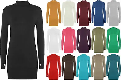 Women Ladies Long Sleeve Stretch Thumb Hole Tunic Top Bodycon Polo Neck Jumper  • £7.99