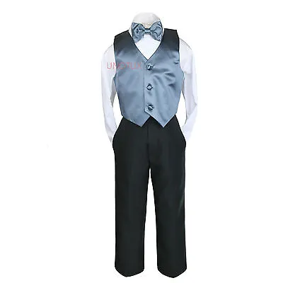 $34.99 • Buy 23 Color Satin 4 Pieces Set Vest Bow Tie Boy Baby Toddler Formal Tuxedo Suit S-7