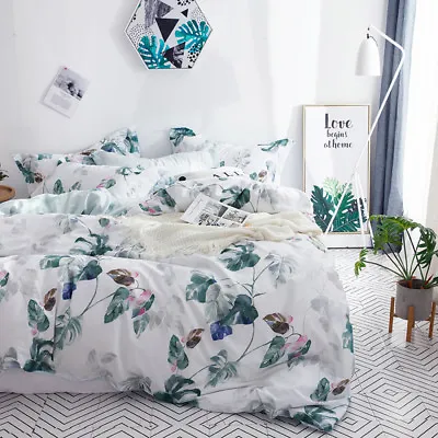 100% Cotton Floral Leaves Quilt Duvet Donna Cover Set Single Queen King Size Bed • $31.49