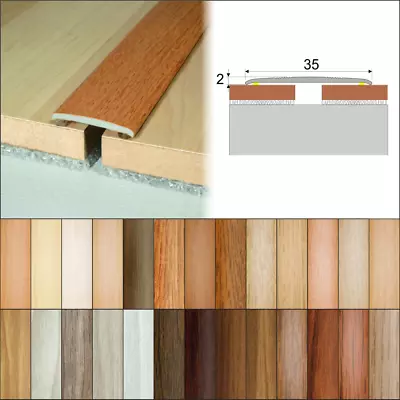 FLAT SELF ADHESIVE ALUMINIUM WOOD EFFECT DOOR EDGING BAR-TRIM-THRESHOLD-35mm A08 • £5.49