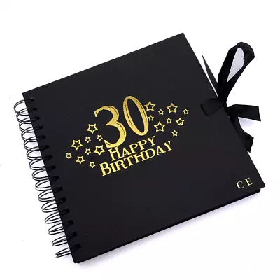 Personalised 30th Birthday Black Scrapbook Guest Book Or Photo Album With Gold • £14.99