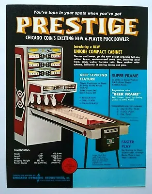 Chicago Coin Prestige Arcade FLYER Original 1973 Shuffle Alley Bowling PAPER Art • $25.50