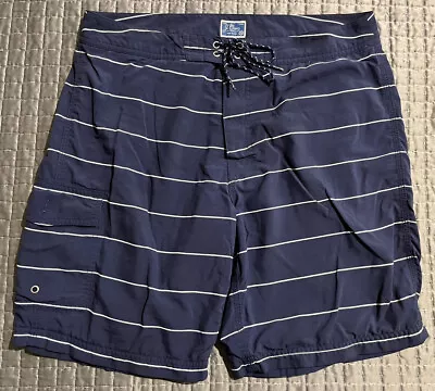 NICE $70 J.Crew Men’s Navy White Stripe Board Shorts Swimsuit Size 33 • $7.99