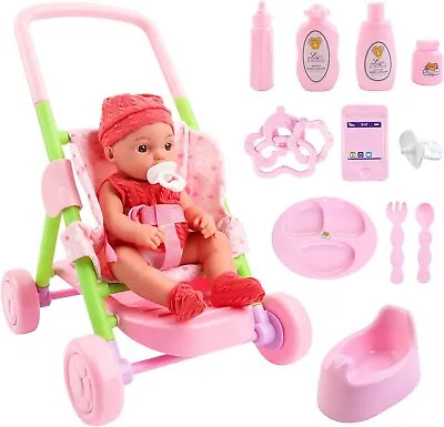 DeAO My First Baby Doll Play Set With Stroller And Realistic Accessories Baby D • £32.68