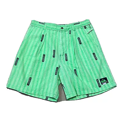 Quiksilver Shorts Mens 34 Neon Striped Pattern Chino Surf Skate NOS 80s Vintage • $58.50