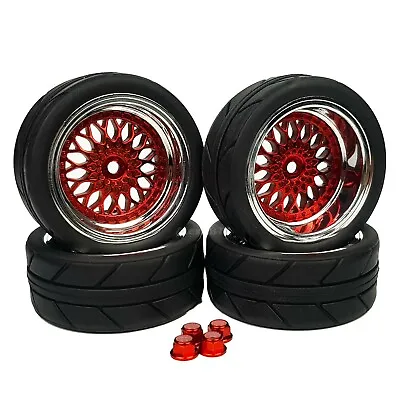 £22.99 • Buy 1/10 RC Road Wheels Tyres Red For Tamiya TT02 TT01 Porsche Martini 9mm 6mm O/s