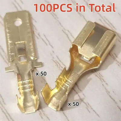 100x Non-insulated Female Male Spade Terminals Splice Crimp Wire Connector 6.3mm • $8.99