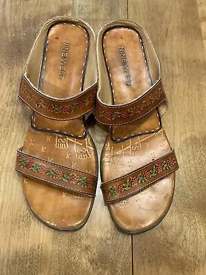 Nine West Womens Vintage Egyptian Tooled Leather Sandals Size 9.5 • $19.99