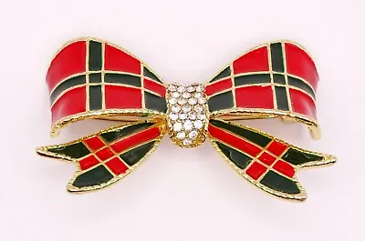 Large Tartan Diamante Bow Fashion Brooch Brand New FREE P&P • £6.50