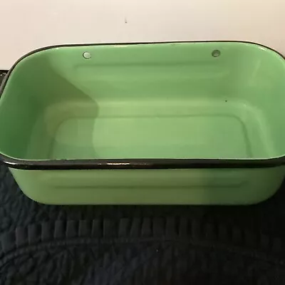 Vintage 1940's Green Enamel Refrigerator Pan Black Trim • $25