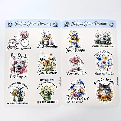 MOTIVATIONAL STICKERS Set Of 2 Sheets Bullet Journal Planner Diary Florals • $5.48