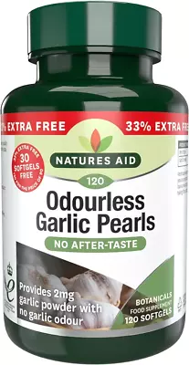 Natures Aid Odourless Garlic Pearls 120 Softgel Capsules One A Day • £6.99