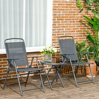 3 PCS Patio Furniture Bistro Set W/ Folding Armchairs & Glass Table • £64.99