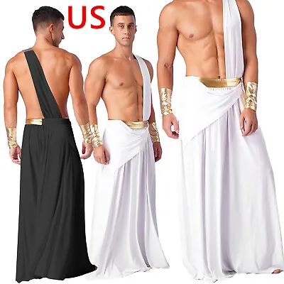 US Mens One-shoulder Ancient Greek Gods Toga Costume Full Length Roman   Costume • $21.38