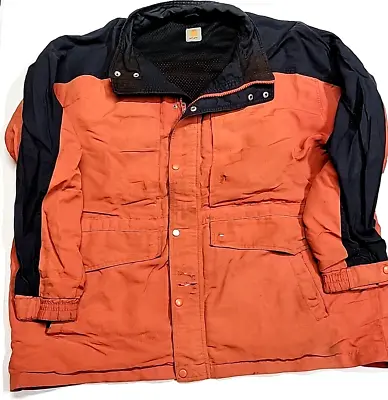 Vintage Carhartt Duck Mesh Lined Heavy Nylon Orange Full-Zip Jacket Men 2XL • $60