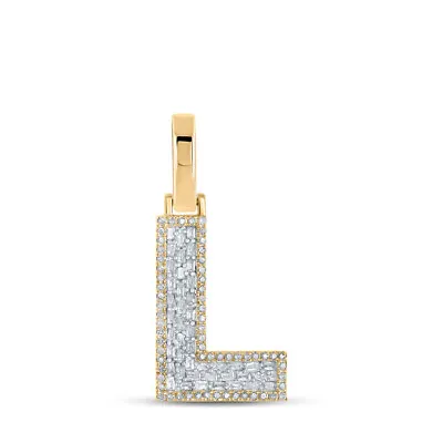 10K Yellow Gold Mens Baguette Diamond L Initial Letter Charm Pendant 1/3 Cttw • $441.78