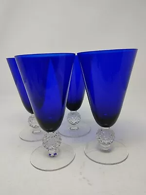 4 Vtg MORGANTOWN Glass Ritz COBALT Blue GOLF BALL Claret Goblets  4 7/8” • $50