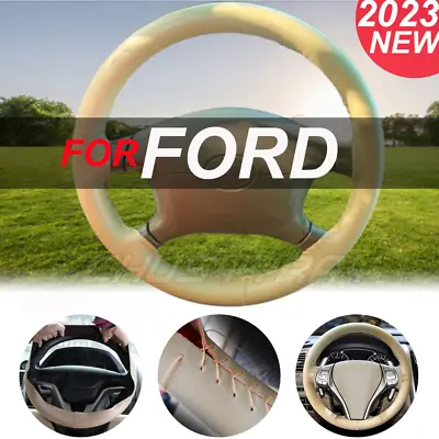 Beige 15 Steering Wheel Cover Genuine Leather For Ford F150 F250 F350 Super Duty • $29.99