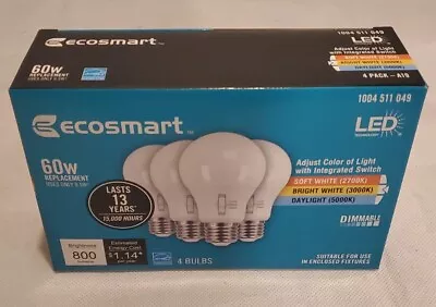 Ecosmart LED 60w Replacement Dimmable Bulb A9A19A60WT20C04 4 Pack E345327 • $14.97