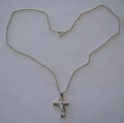 Sterling Silver 17.5  Ball Link Necklace W Pearl Cross Pendant 6.83 Grams #Q072 • $13.96