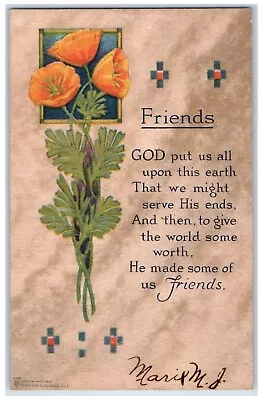 1915 Friends Message Flowers Arts Crafts Volland South Windsor CT Postcard • $9.98