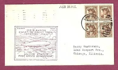 Us – Flight Cover – 1932 – U.s.s. Akron Airship – Coast To Coast Mail Flight • $12