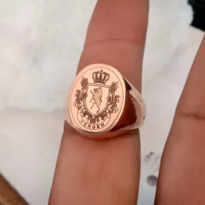 Coat Of Arms Ring Silver Rose Gold Plated Men's Signet Ring Family Crest Ring • £53.22