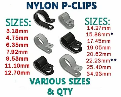 £1.79 • Buy Black & White Nylon Plastic P Clips - Fasteners For Cable & Tubing