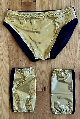 $119.99 • Buy Men's Pro Wrestling Trunks Sz 32-34 Mirror Gold With Knee Pad Covers Medium NEW