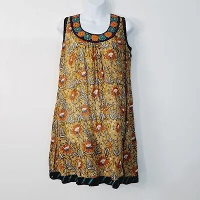Vintage Boho Morrocan Embroidered Cotton Tunic Mini Dress • $24.99