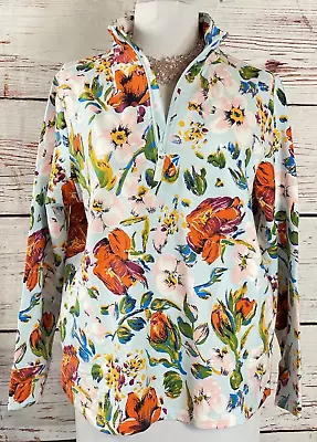 Vera Bradley Jacket Large Sea Air Floral French Terry Pullover Zipper Packable • $33.89