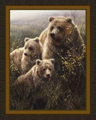 $7.79 • Buy Grizzly Bears Denali  Family Quilt Top Wall Hanging Panel Fabric Wildlife