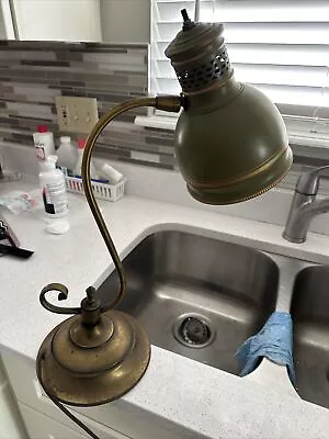 Antique Vtg  Industrial Machine Age Metal  Lamp Desk Dark Green Shade • $59.99
