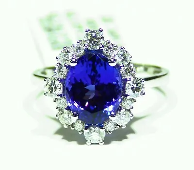 Vintage 4.12CT 18K Gold Natural Tanzanite White Diamond AAAA Engagement Ring  • £2570.41