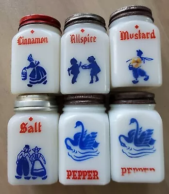 Vintage Milk Glass Spice Shakers Jars 6 Pieces Made In USA 3 1/8  Tall • $35