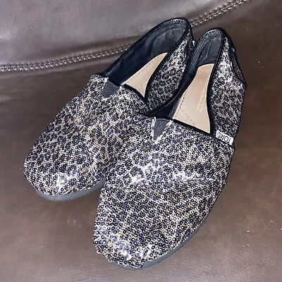 TOMS Alpargata Black/gold Leopard Print Slip-on Shoes Women's Sz 9 • $15