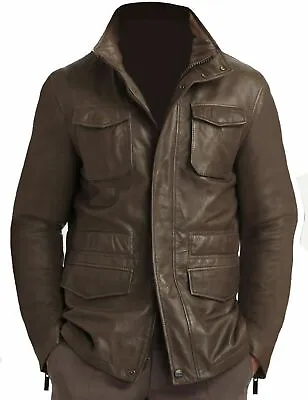 Genuine Lambskin Leather Real Leather Jacket M65 Field Brown Leather Jacket Coat • $143.99