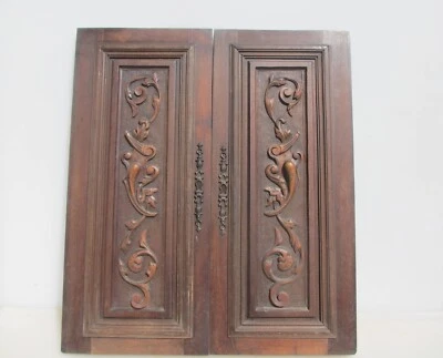 £60 • Buy Antique Carved Wooden Panel Plaque Old Wood Rococo Fruit Cupboard Doors 25 X11 