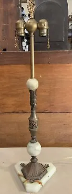 Vintage Large 30” Brass Ball Marble Base Double Socket Table Lamp • $116