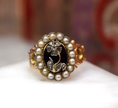 £1336.52 • Buy Antique Georgian 10K Rose Gold Rose Cut Diamond Pearl Halo Ring