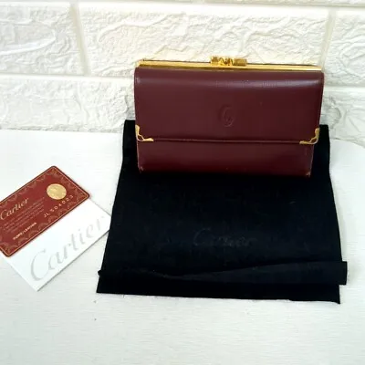 Cartier Paris Bordeaux Leather Bifold Wallet Purse With A Metal Clasp Used • $85