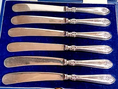 Cased Set Of 6 Silver Handled Tea Or Butter Knives James Dixon & Sons 1920 • £29